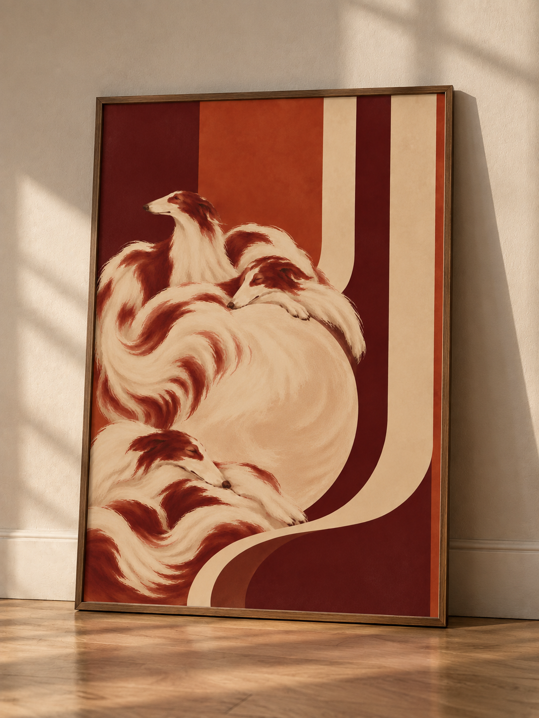Dreamers inramad hundposter i modern inredning
