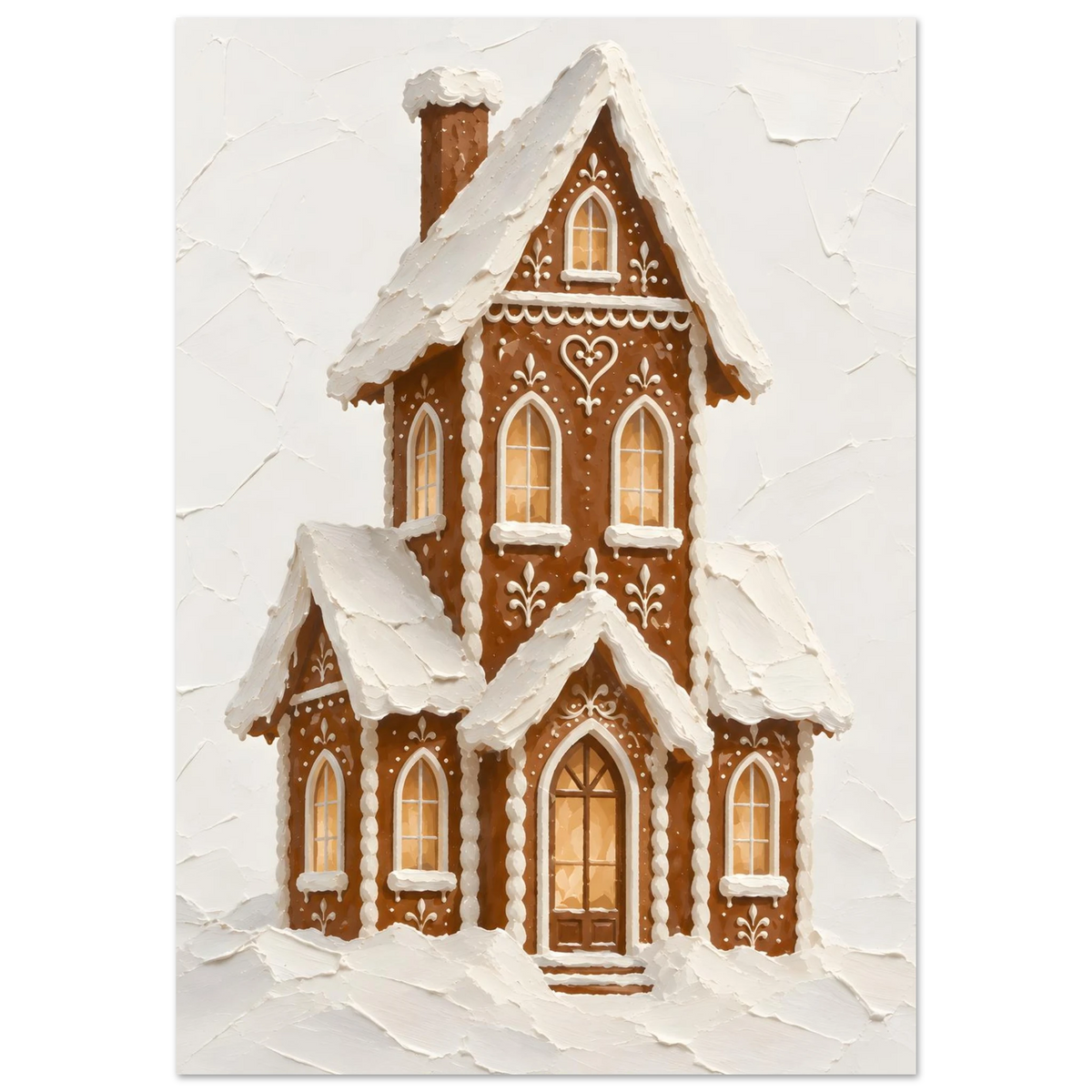 Gingerbread Cottage – konstnärlig julposter med pepparkakshus och snö