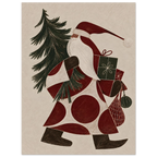 Retroinspirerad julkonst med tomte, gran och geometriska mönster